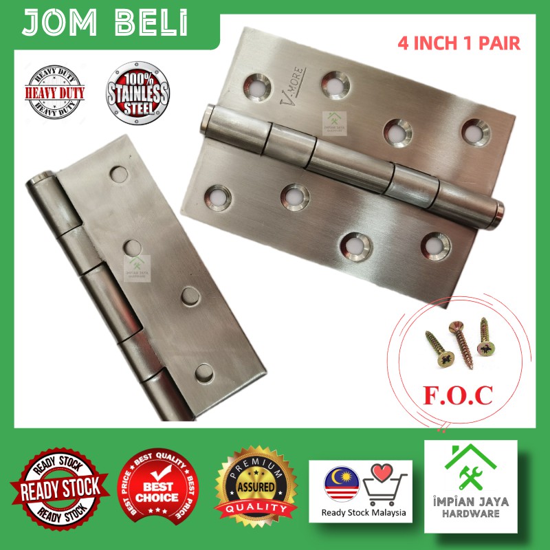 🌱IMP🌱 Heavy Duty 4 Inch (100MM) Stainless Steel Door Hinge Engsel Pintu ...