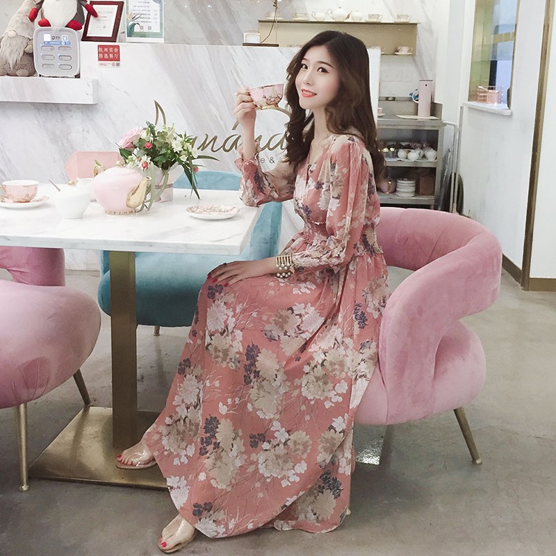 Floral Chiffon Dress Women Korean Style 2022 Summer New Square