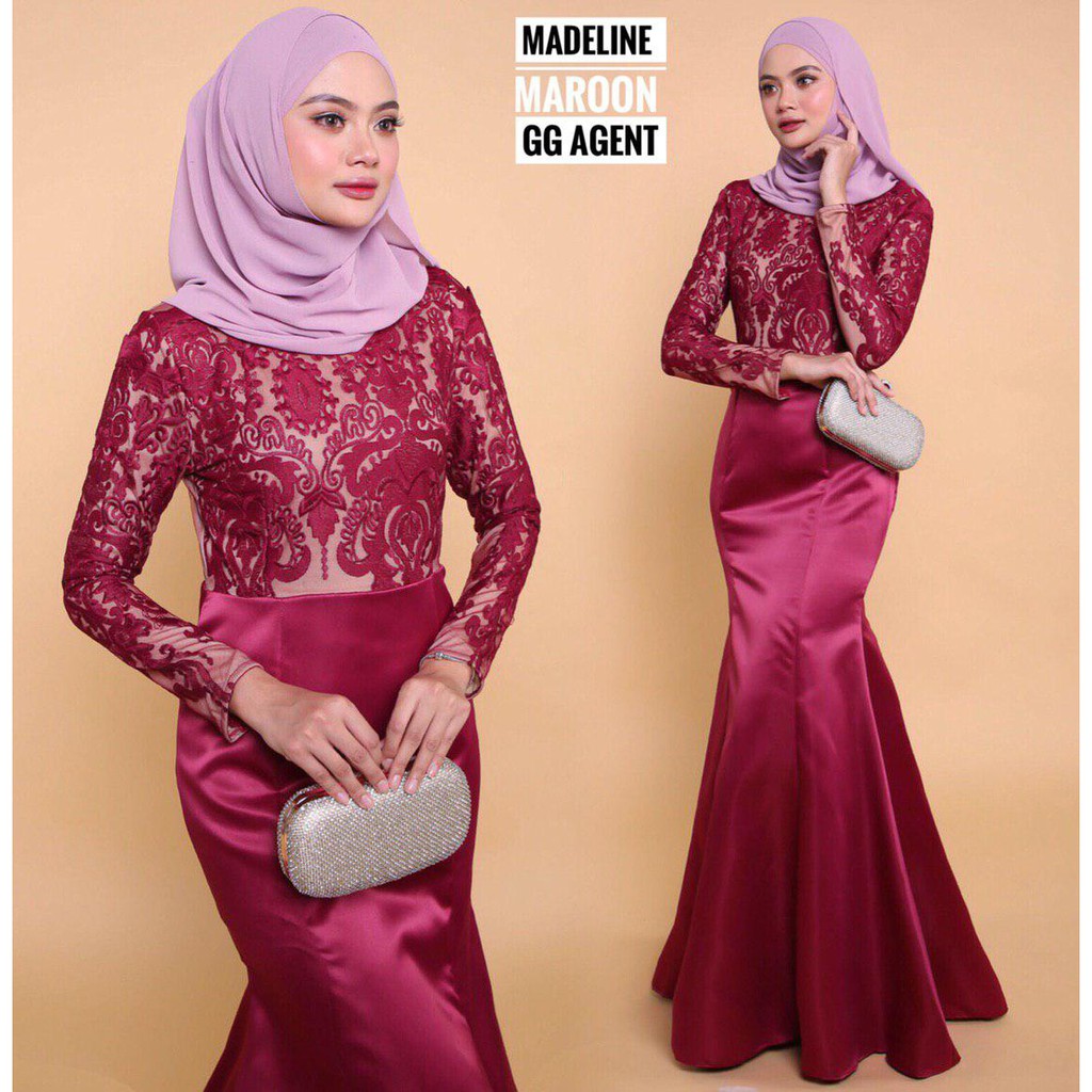 Ready Stock Madeline Fashion 3D Lace Long Dress Jubah Moden with Lining Shopee Malaysia
