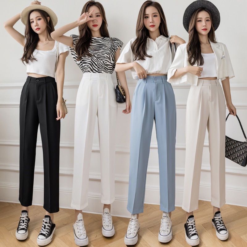 High Waist Suit Pants Women New Korean Fashion Straight Loose Ankle-length Trouser  Female Casual Slim Fit Bottoms