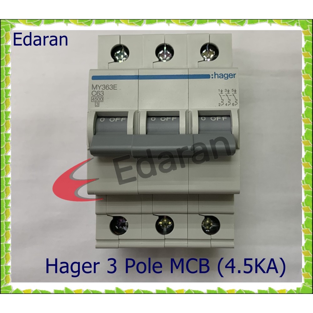 HAGER MY363E 3 Pole MCB 63A (4.5KA) C CURVE (SIRIM Approve) | Shopee ...