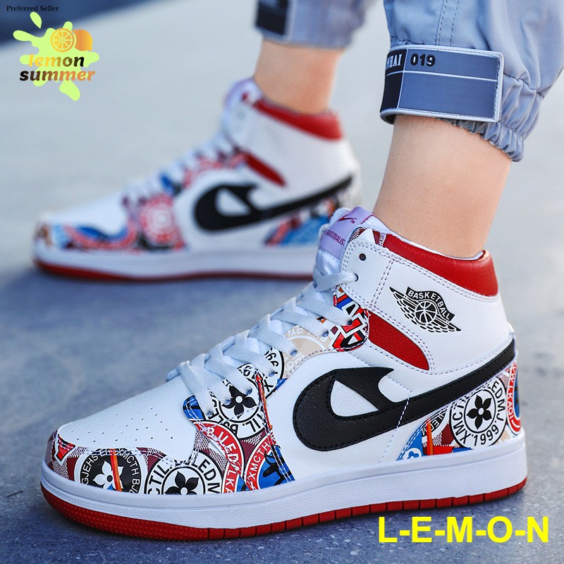 Kasut Nike Air Jordan 1 Graffiti Design High Top Unisex Sneakers 35 45 Size Ultra Light Kasut Sukan Perempuan Lelaki Shopee Malaysia