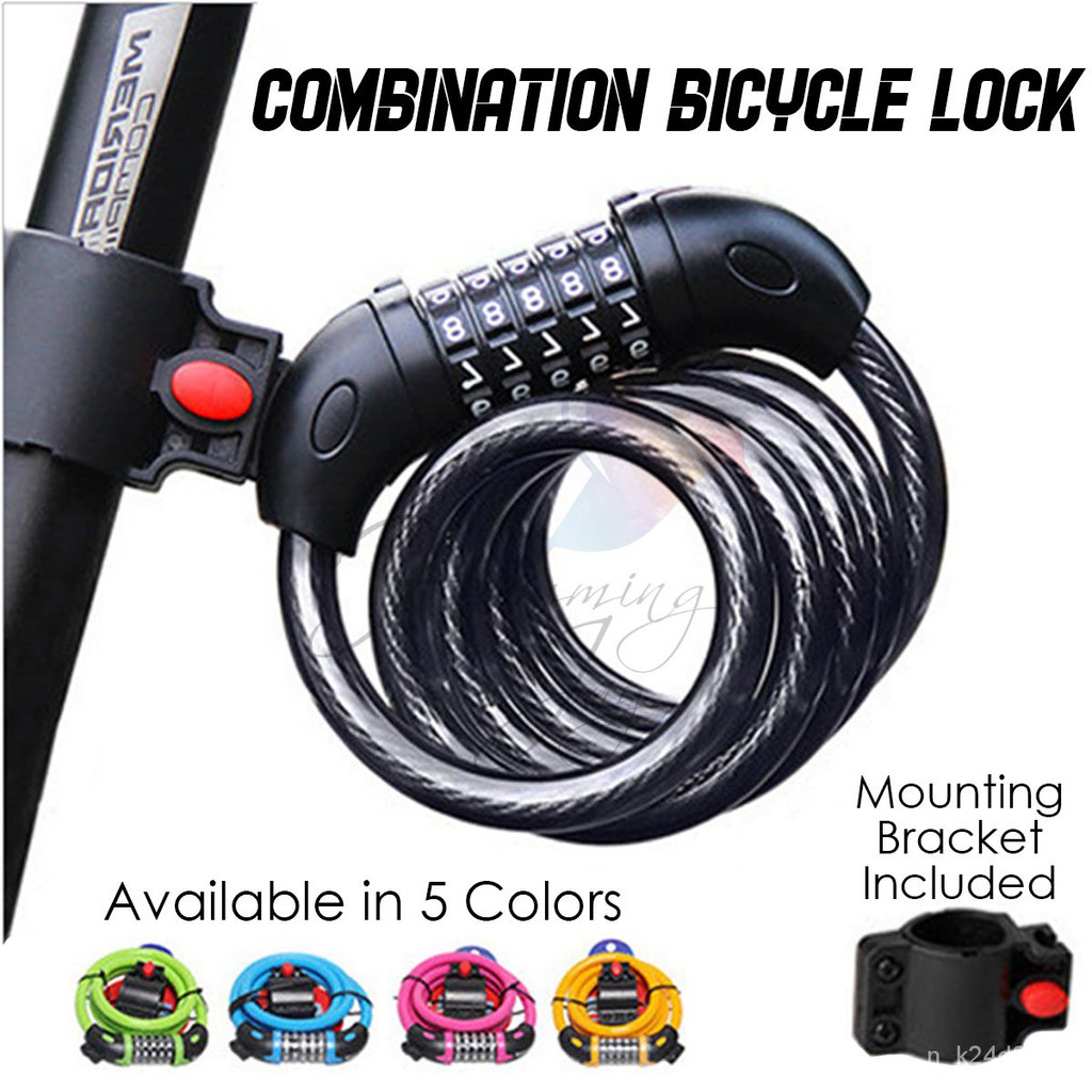Bicycle Combination Cable Lock Heavy Duty Stainless Steel ABS Coated 4