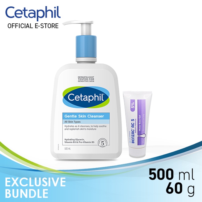 Cetaphil Gentle Skin Cleanser For Face & Body (500ml) + Benzac Acne Gel 