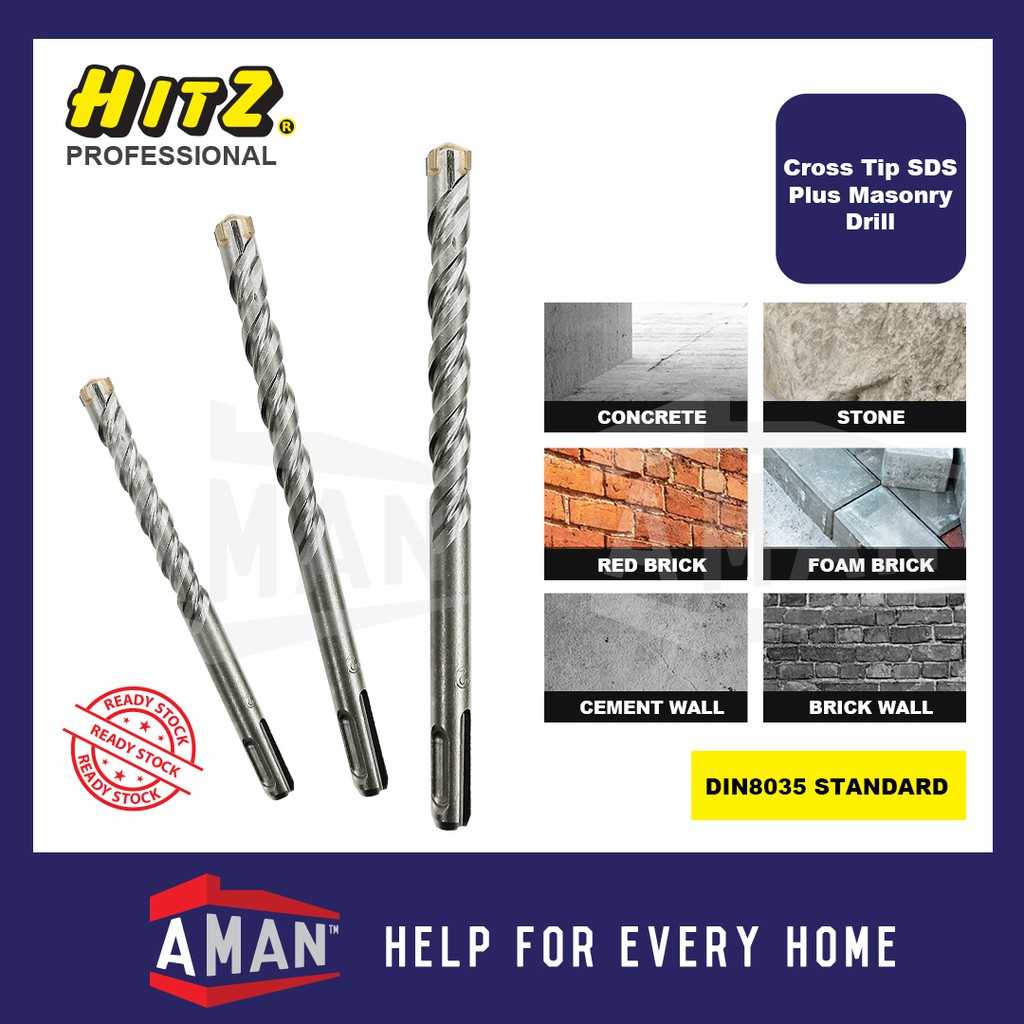 Hitz Sds Plus Drill Bits 4 Flute Cutter Carbide Tip 5mm 20mm Concrete