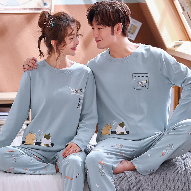 couple pajamas set baju tidur women pyjamas big size men pijamas long ...