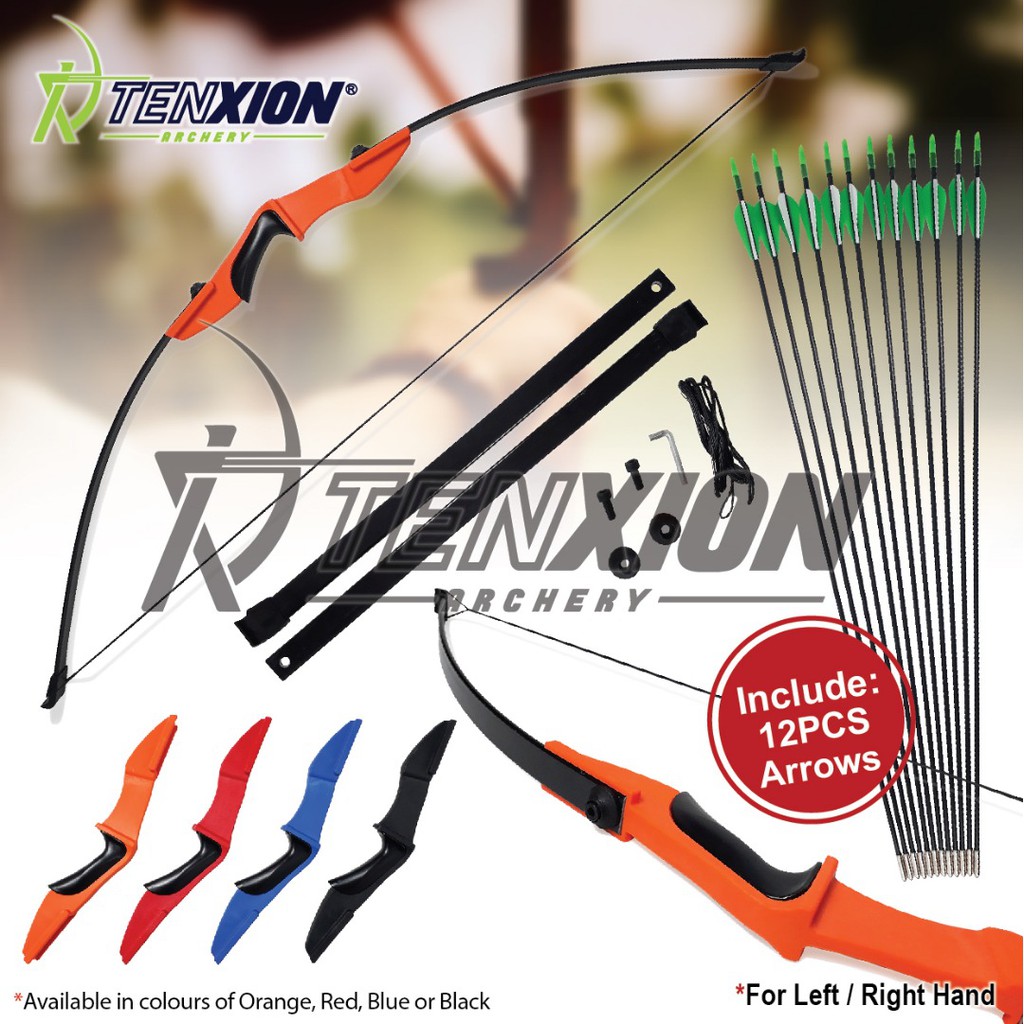TenXion Archery 30 40 LBS Recurve Bow 12 PCS Arrows 50" Anak Panah Long