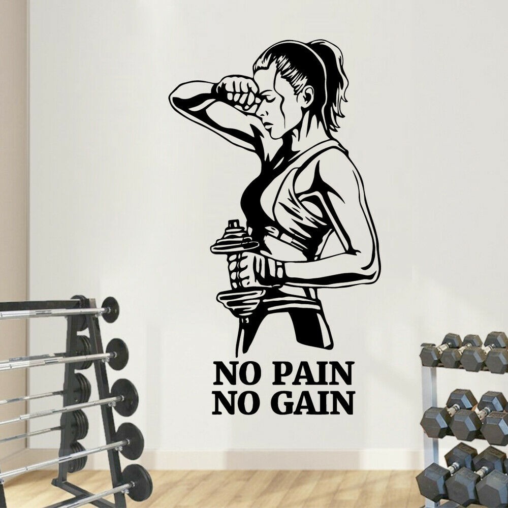 Gym Quote Wall Decals NO pain NO gain health fitness centre Wall ...