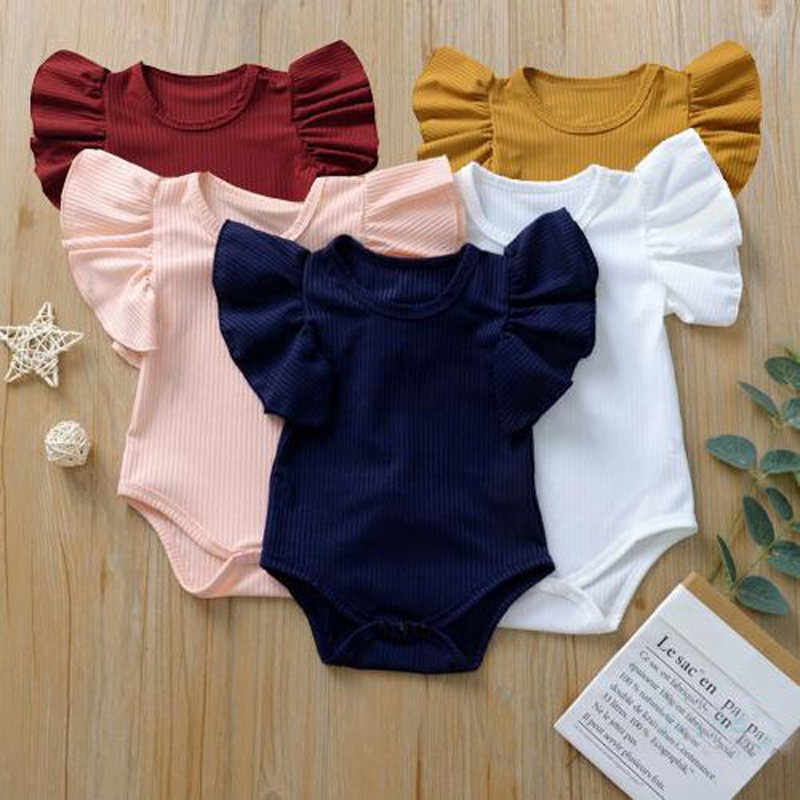 Baby Girls Ruffle Romper Infant Girl Short Sleeve Jumpsuit Ribbed ...