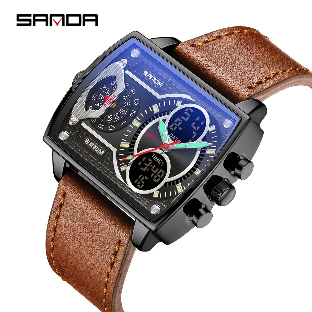 SANDA Multi-function Three Time Zone Luminous Digital LED Display Watch ...
