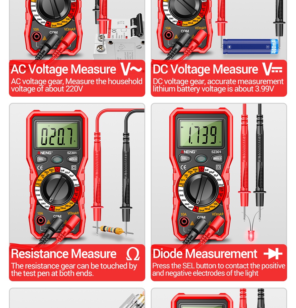 ANENG SZ301 Digital Professional Multimeter Votage Resistance ...