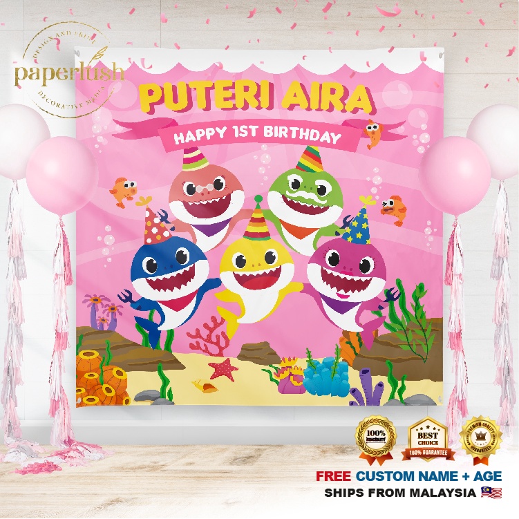 Birthday Banner | Birthday Backdrop | Hari Jadi - Baby Shark | Shopee ...