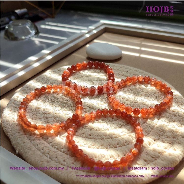 HOJB Natural Golden SunStone 3A Beads Bracelet 6-8mm 聚寶軒天然金草莓太阳石3A圆珠手串6 ...