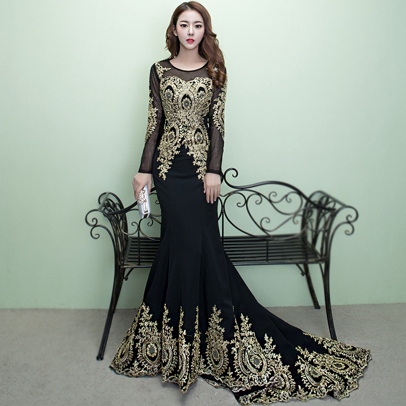 Dinner dress black and gold cheap muslimah