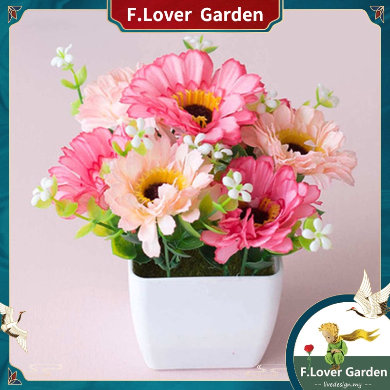 (With Pot ) Artificial Flowers Bunga Hiasan Fake Potted Plants Red