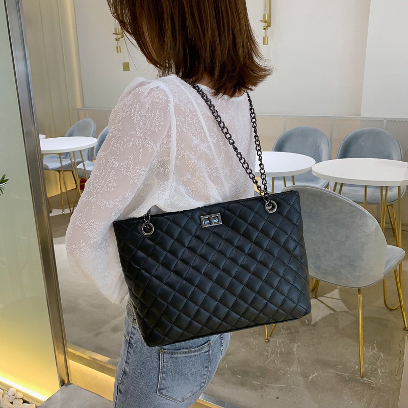 Leather quilted handbags store with chain strap