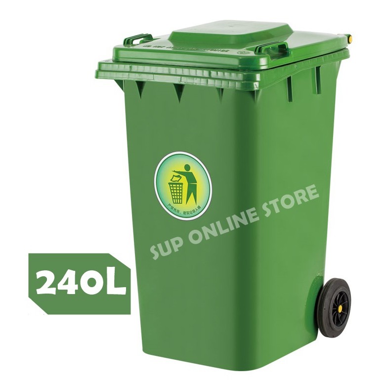 Large Garbage Bin With Wheels 240l Green Garbage Bin Outdoor Tong Sampah Mpk Dustbin Tong 2682