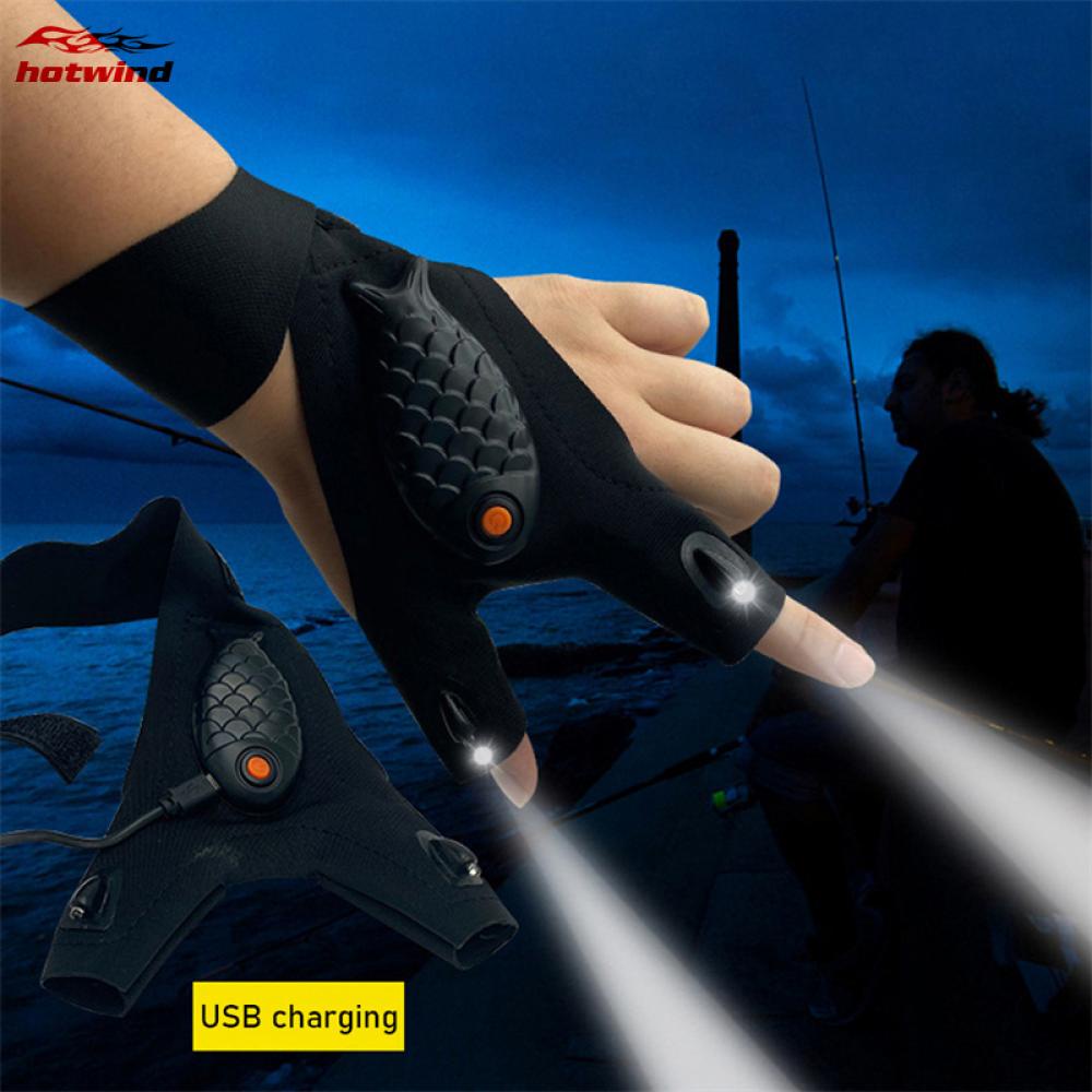 LED Half Finger Gloves For Men & Women - Waterproof Night Fishing, Cycling, Outdoor - Camo