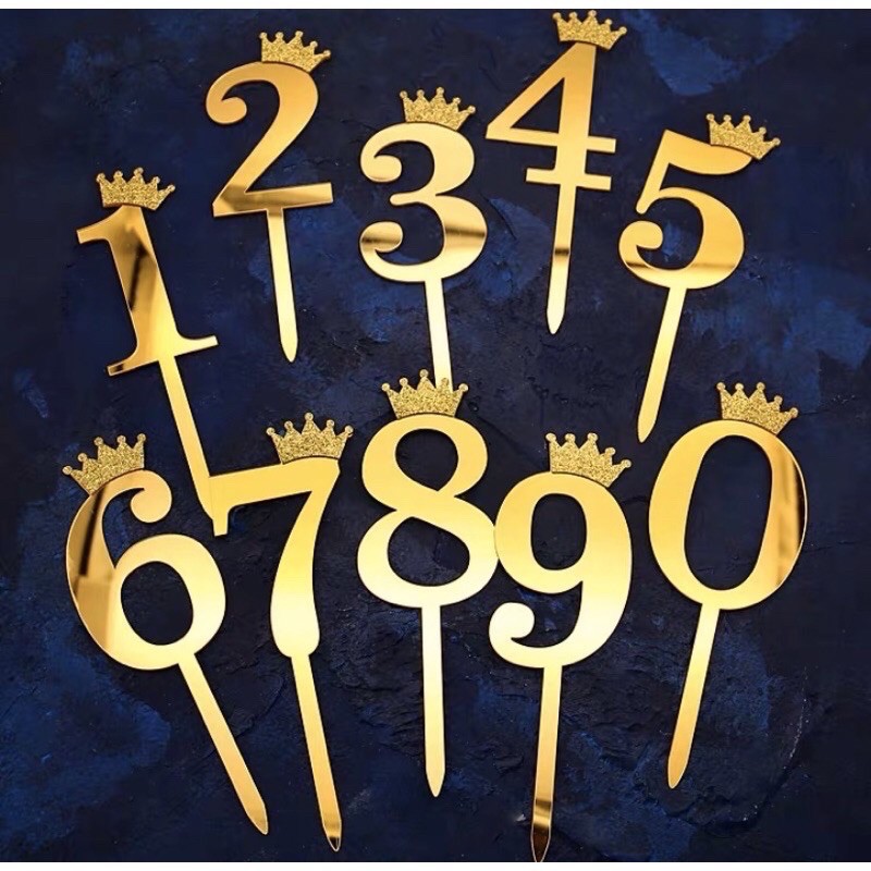 Acrylic Number Cake Topper Glitter Crown Diamond Happy Birthday Number ...