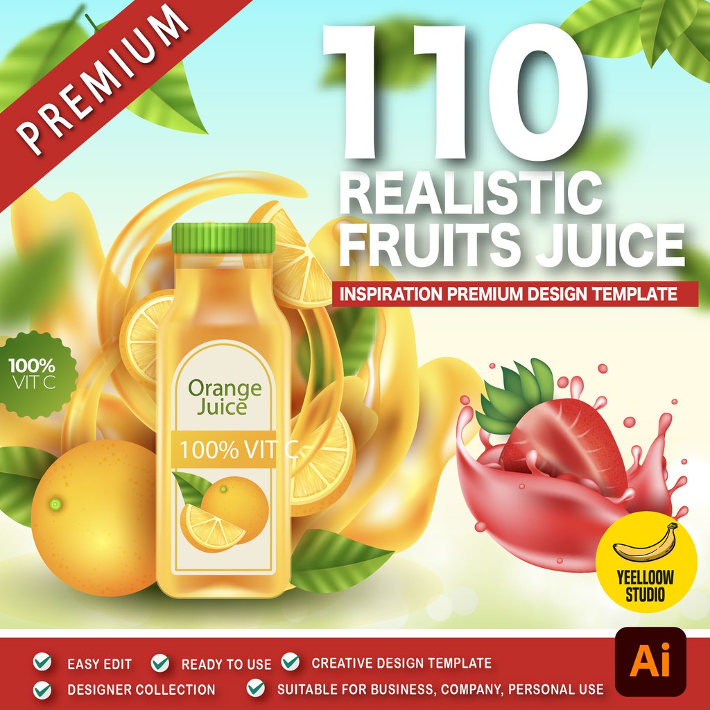 110 Realistic Fruit juice hand drawing premium design template - AI ...