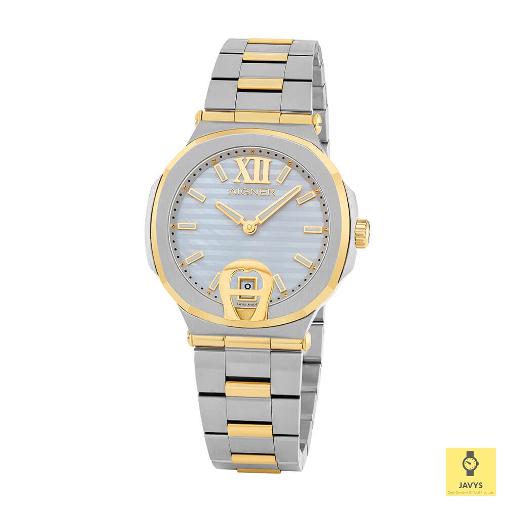 AIGNER A113212 Women s Analog Watch TAVIANO Date Quartz SS Bracelet Mother of Pearl Silver Gold Original