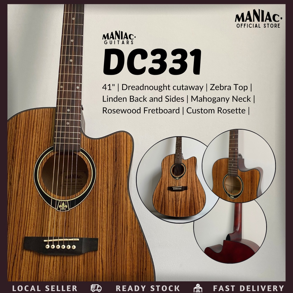 Maniac DC331 41" Dreadnought Acoustic Guitar with EQ (Zebra Top