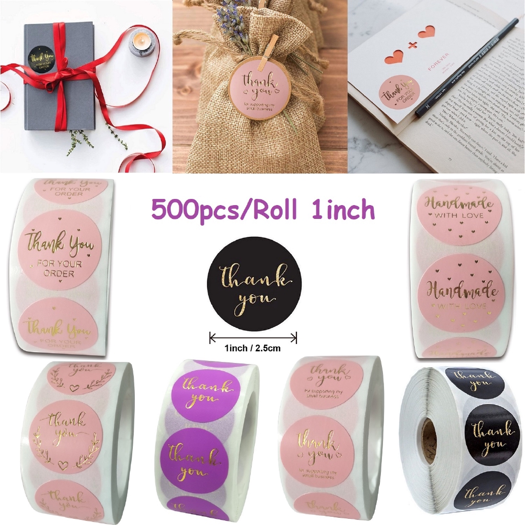 500Pcs/roll 1inch/2.5cm Hot stamping Round Stickers Thank You for Your ...