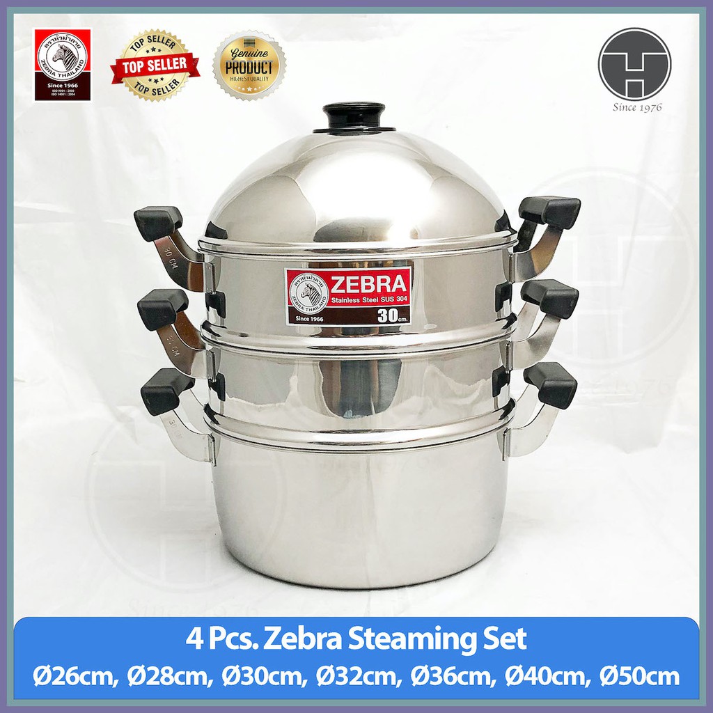 [TeoHin] Zebra 4 Pcs.Steaming Set, Steamer Set Ø 26cm , 28cm , 30cm