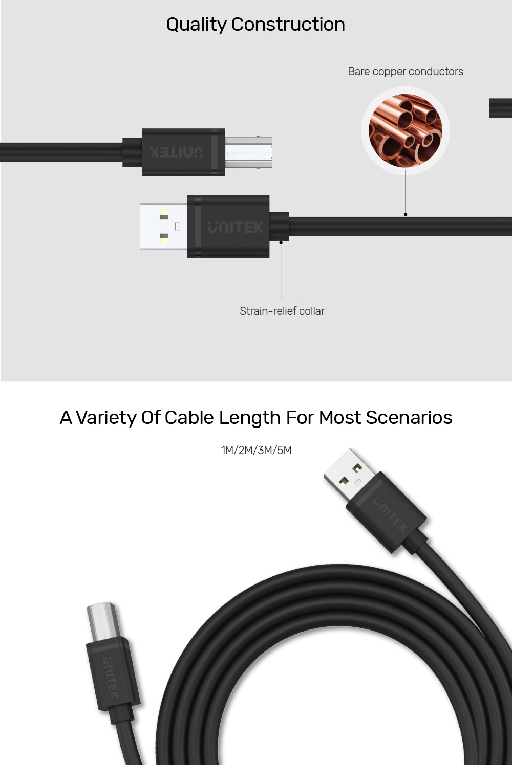 Unitek USBA to USBB Charging Cable Male to Male USB2.0 Data Transfer