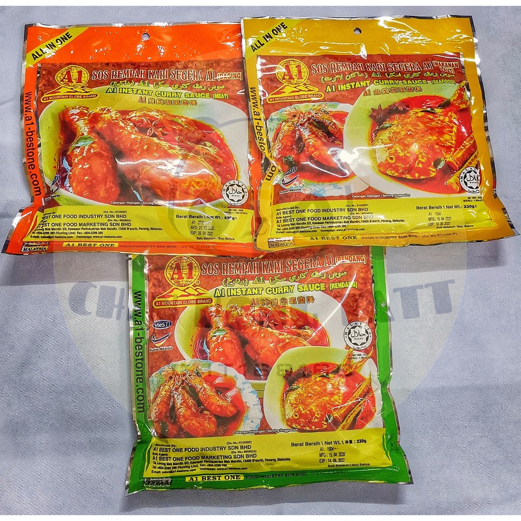 A1 Best One Instant Curry Sauce Meat Seafood Rendang 230g Halal Certified Sos Rempah Kari 