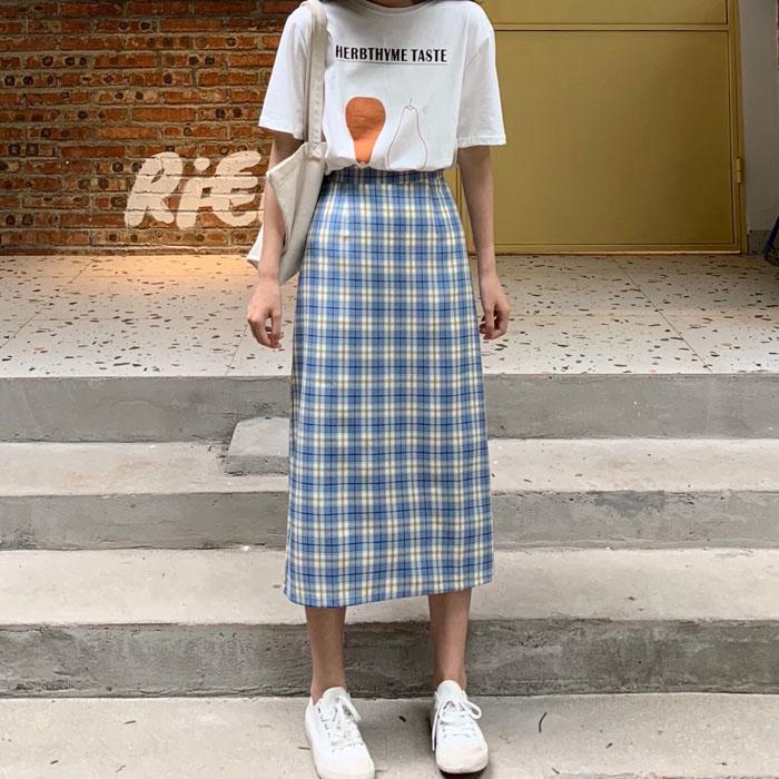 Checkered skirt outlet long