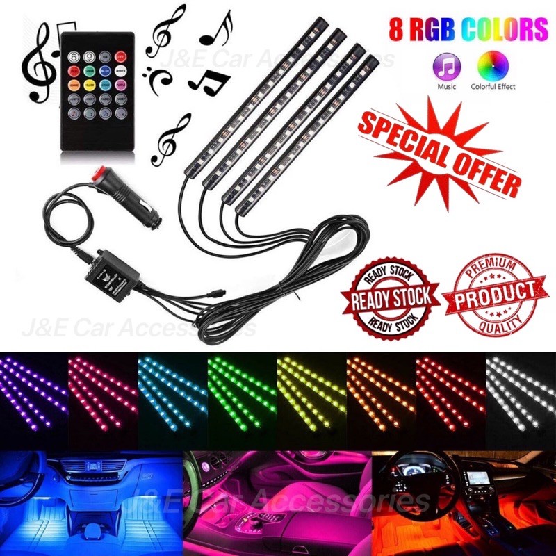 Wireless Remote Control Car RGB LED Neon Interior Light Lamp Strip ...