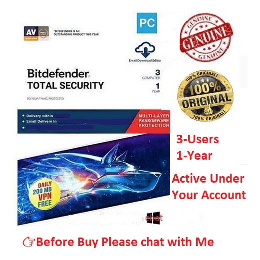 BitDefender Total Security Latest Version (Windows) 3 Users, 1 Year