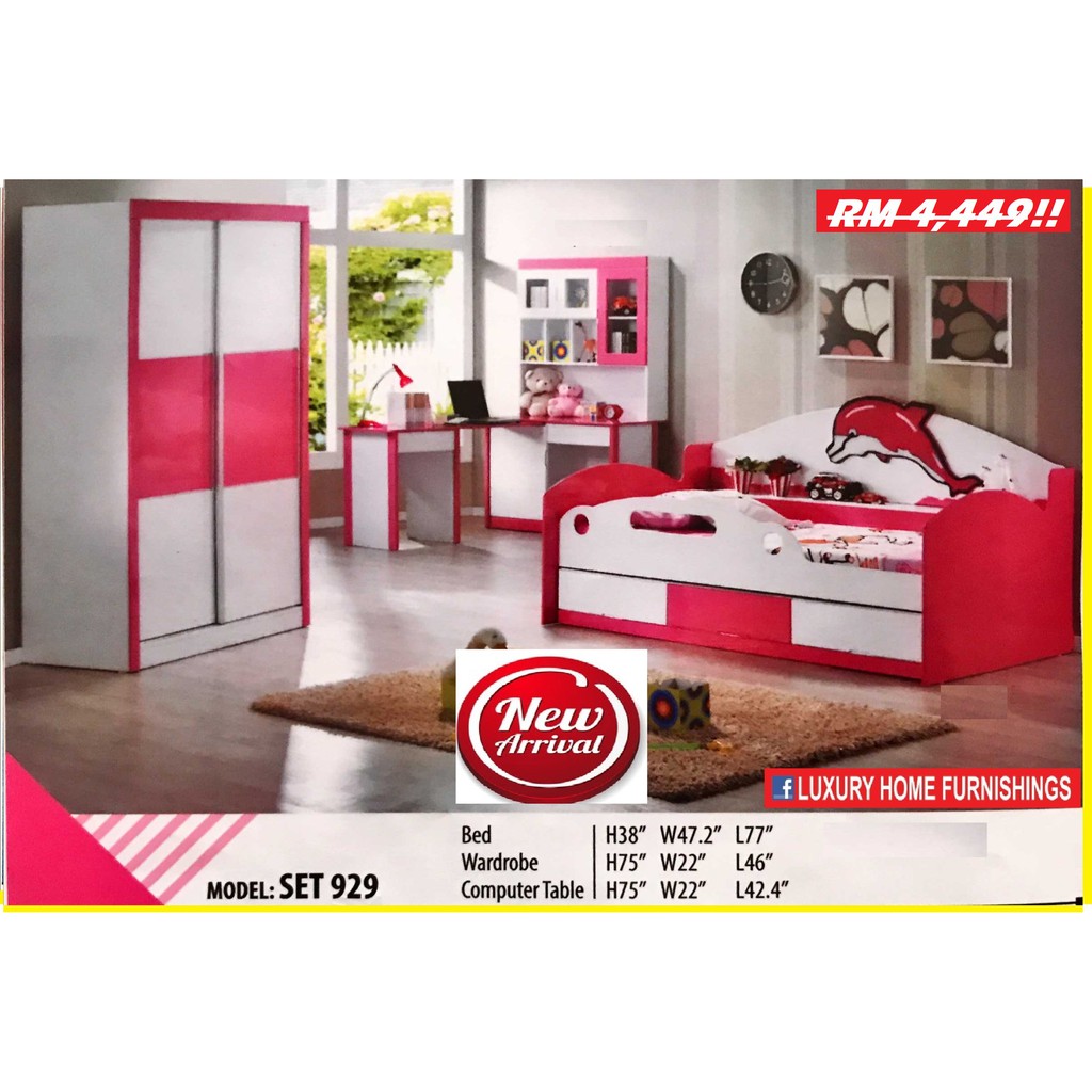 LX 929 Single bed with drawers + study desk & wardrobe, FULL SET