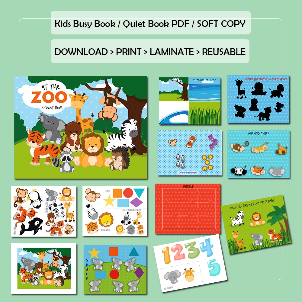 (Soft copy) AT THE ZOO theme Kids Busy book/Quiet Book SOFT COPY ...