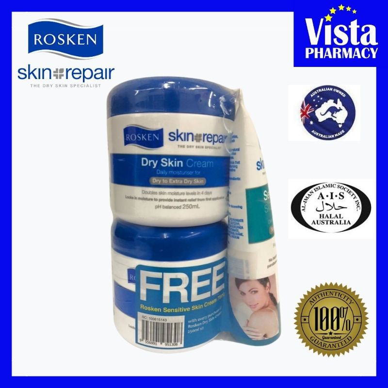 Rosken Skin Repair Dry Skin Cream 2 x 250ml FREE 1 Rosken Skin Repair ...