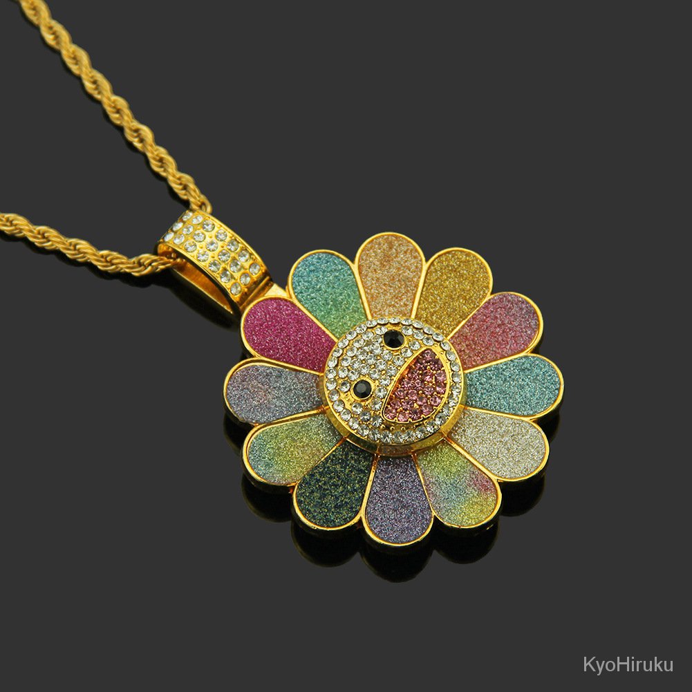 DYFUHO Sun Flower Smiley Hip Hop Necklace, Spinning Iced Out Pendant  Necklace Takashi Murakami,Color…See more DYFUHO Sun Flower Smiley Hip Hop