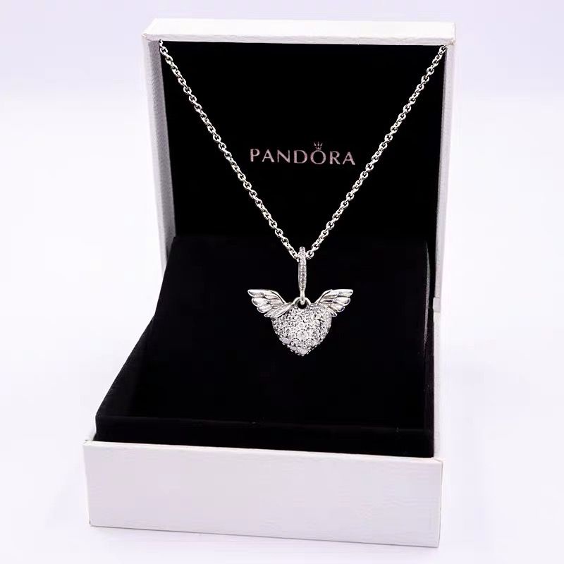 Pavé Heart and Angel Wings Necklace