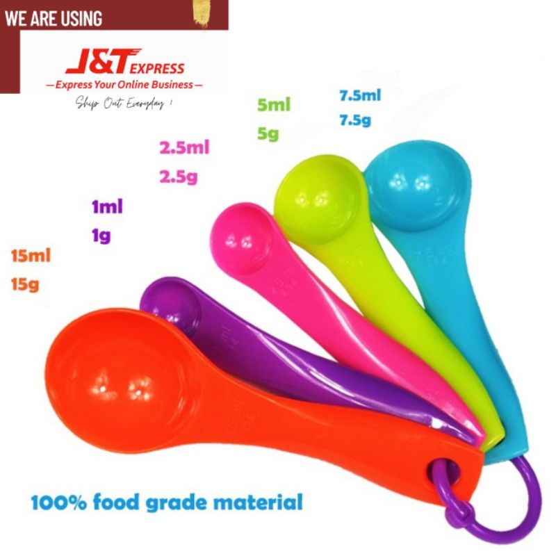 5-piece Plastic Color Measuring Spoon With Scale, Food Grade