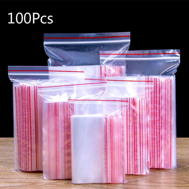 ZCSKFIN 100 Pcs Small Plastic Bags Resealable Clear Food-Grade