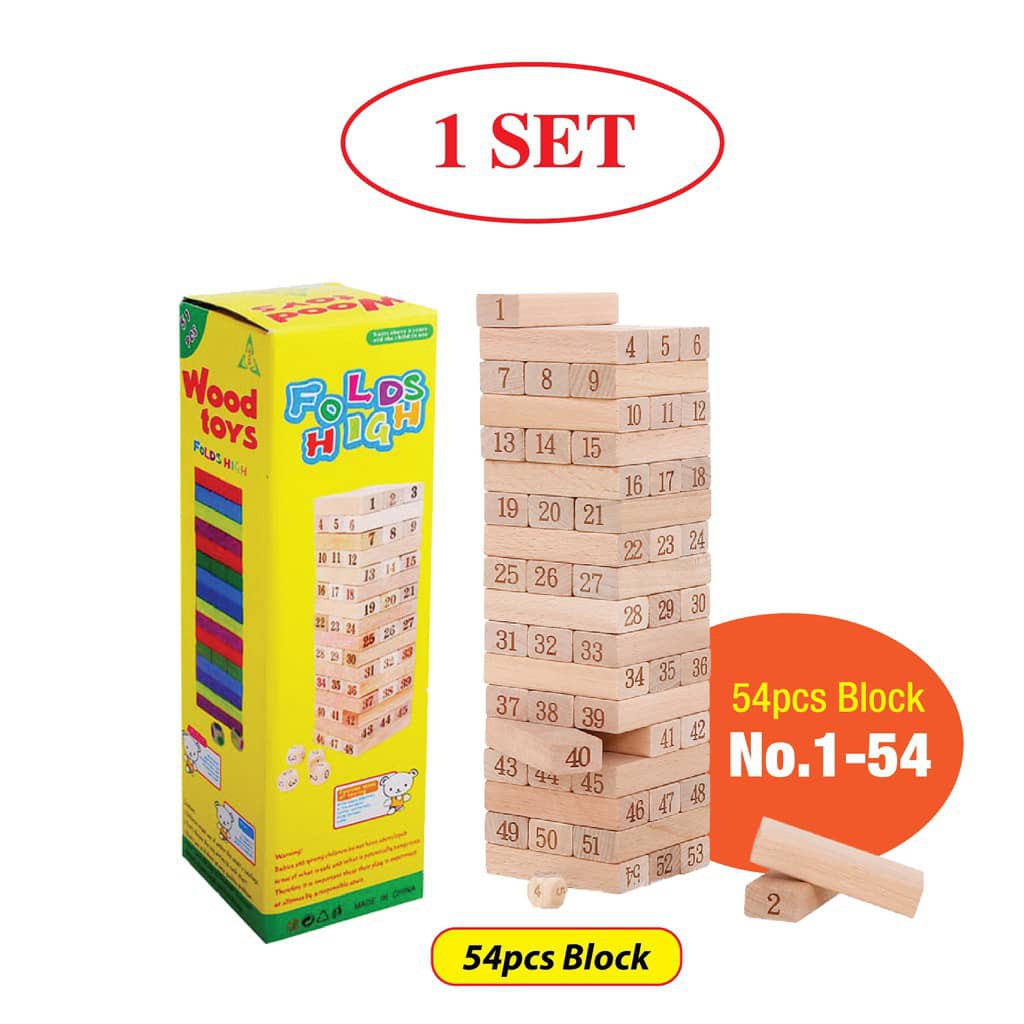 Wooden Tower Building Blocks Toy Domino Stacker Educational Jenga Game ...