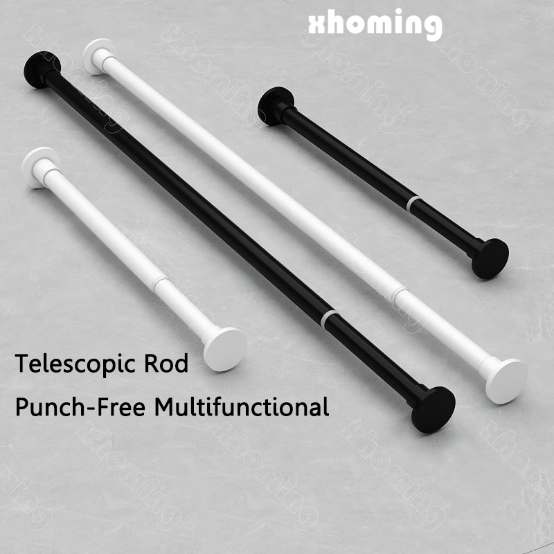 xhoming Centring Spring Curtain Rod Punch-free Adjustable Telescopic Rail  Paint Strengthen Steel Retractable Walls Space DIY Shower Curtains Hanging  Pole