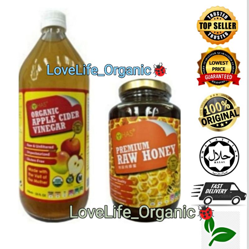 LOHAS ORGANIC APPLE CIDER VINEGAR 946ML EXP12/2023 + PREMIUM RAW HONEY