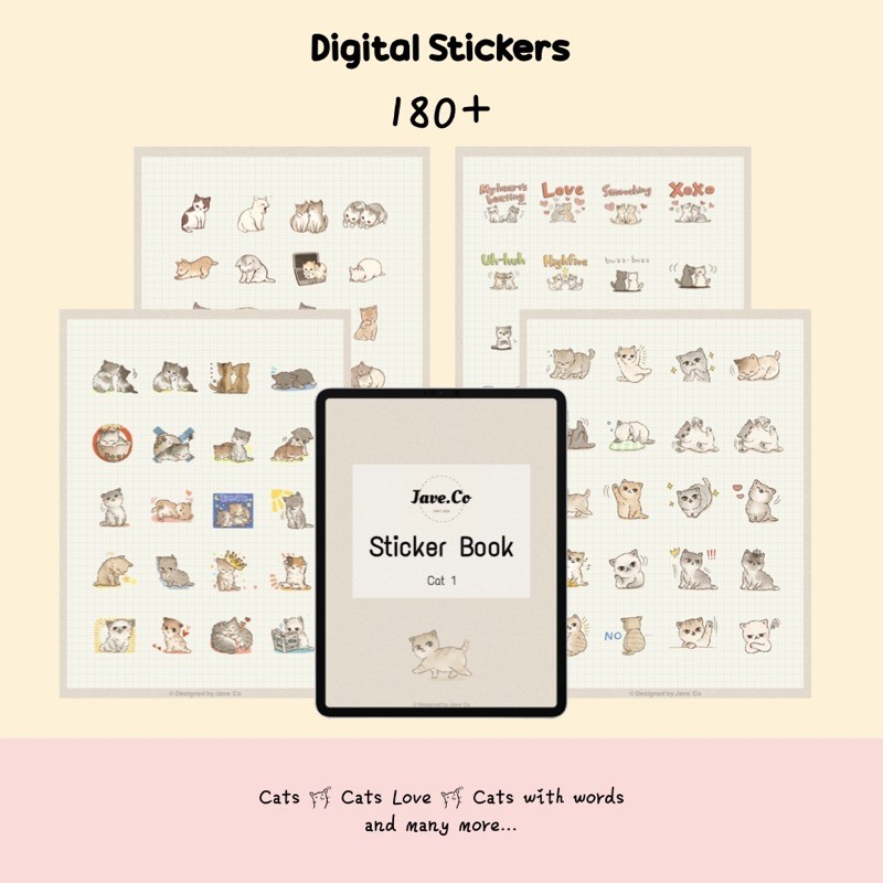 Goodnotes / PNG Digital Stickers for any devices Cat 1 / Kitten / Cute ...