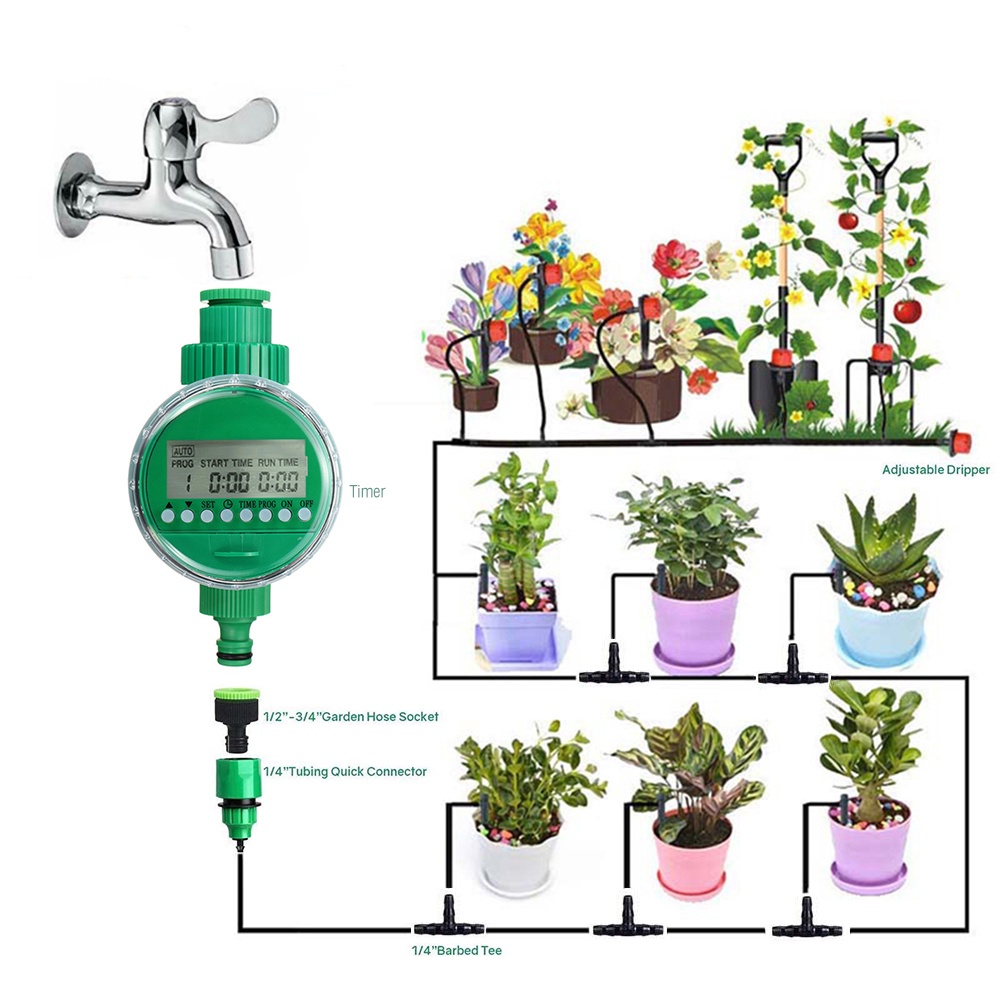 DIY Timing Automatic Garden Drip Irrigation System Plant Flower ...