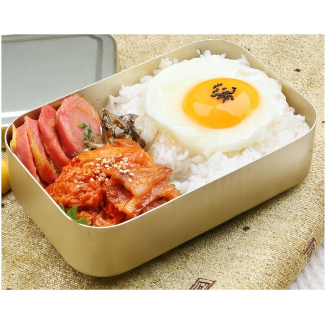 Korean Traditional Yellow Lunch Box, Korean Bento Box, Korean Golden