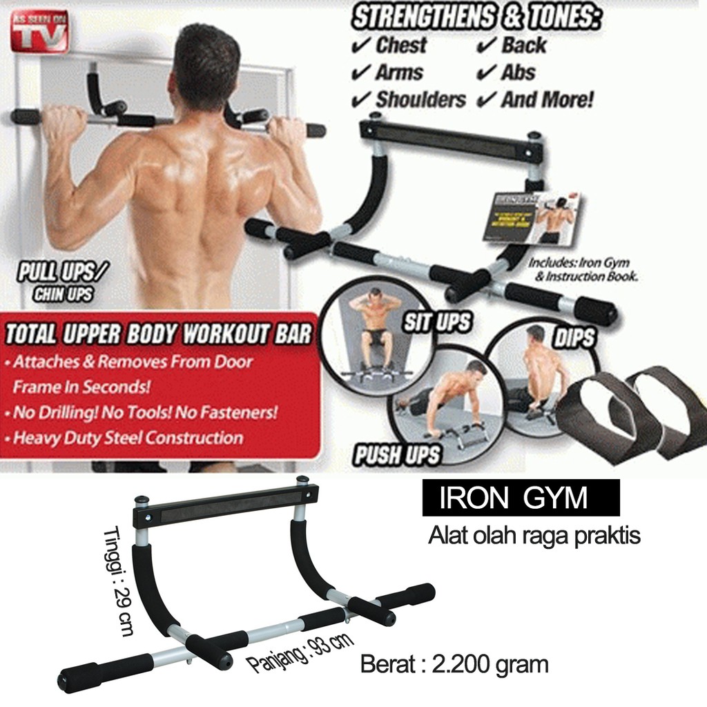 Iron Gym Total Upper Body Workout Bar Sport Chin Up Pull Sit up push ups dips Shopee Malaysia