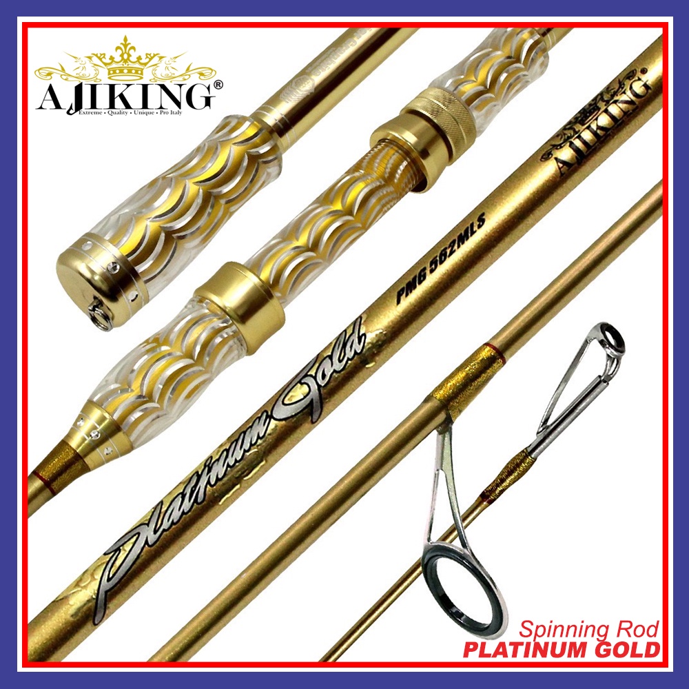 (5'6ft - 7'0ft) Ajiking Platinum Gold Spinning Fishing Rod Joran Ikan ...