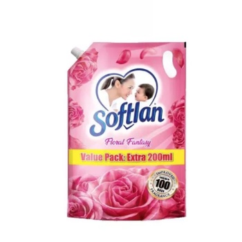 Softlan Anti Wrinkles Floral Fantasy (Pink) Fabric Softener 1.4L + 200ml  Refill