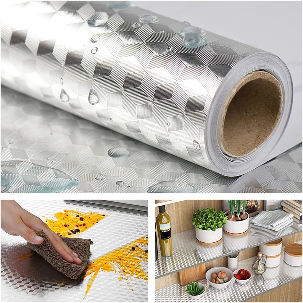 WT 10M Kitchen Oil-proof Wallpaper Aluminum Foil Waterproof Stickers ...